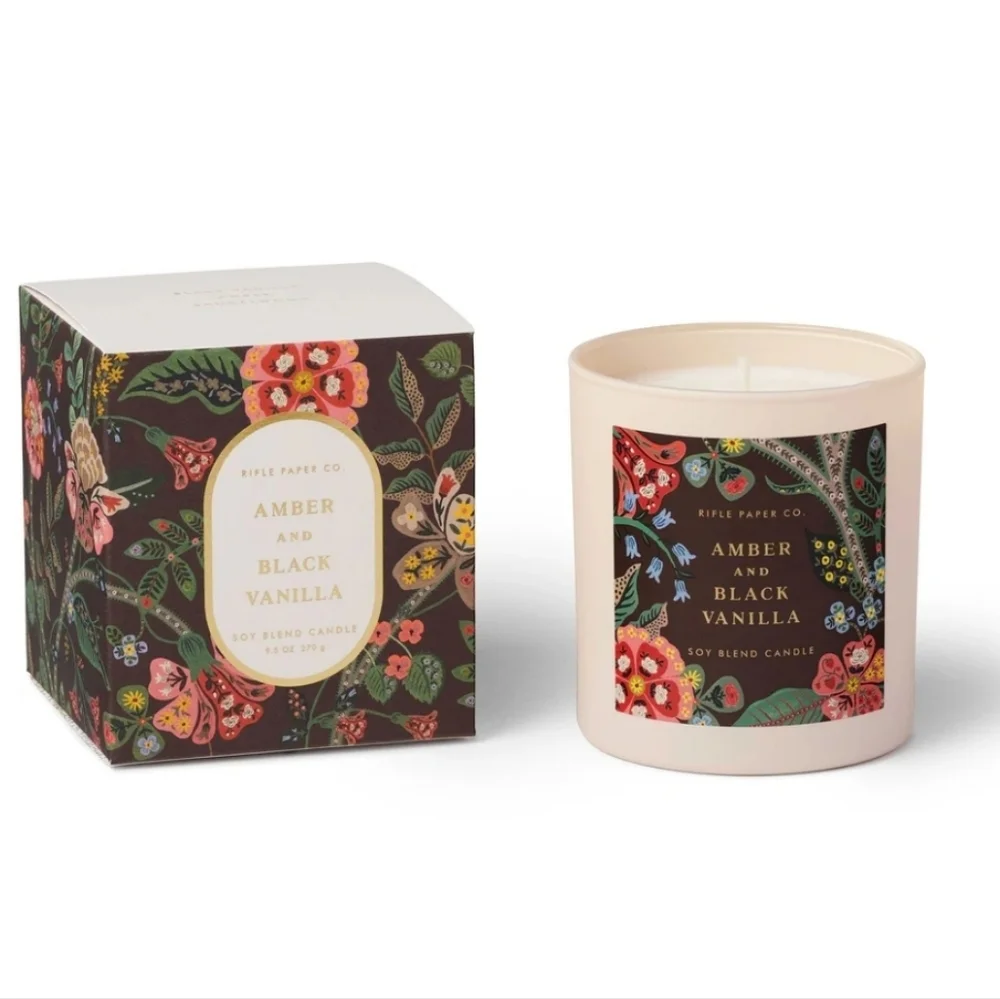 ❤️BUY 5 GET 3 FREE Gracie Amber and Black Vanilla 9.5 oz Glass Soy Candle